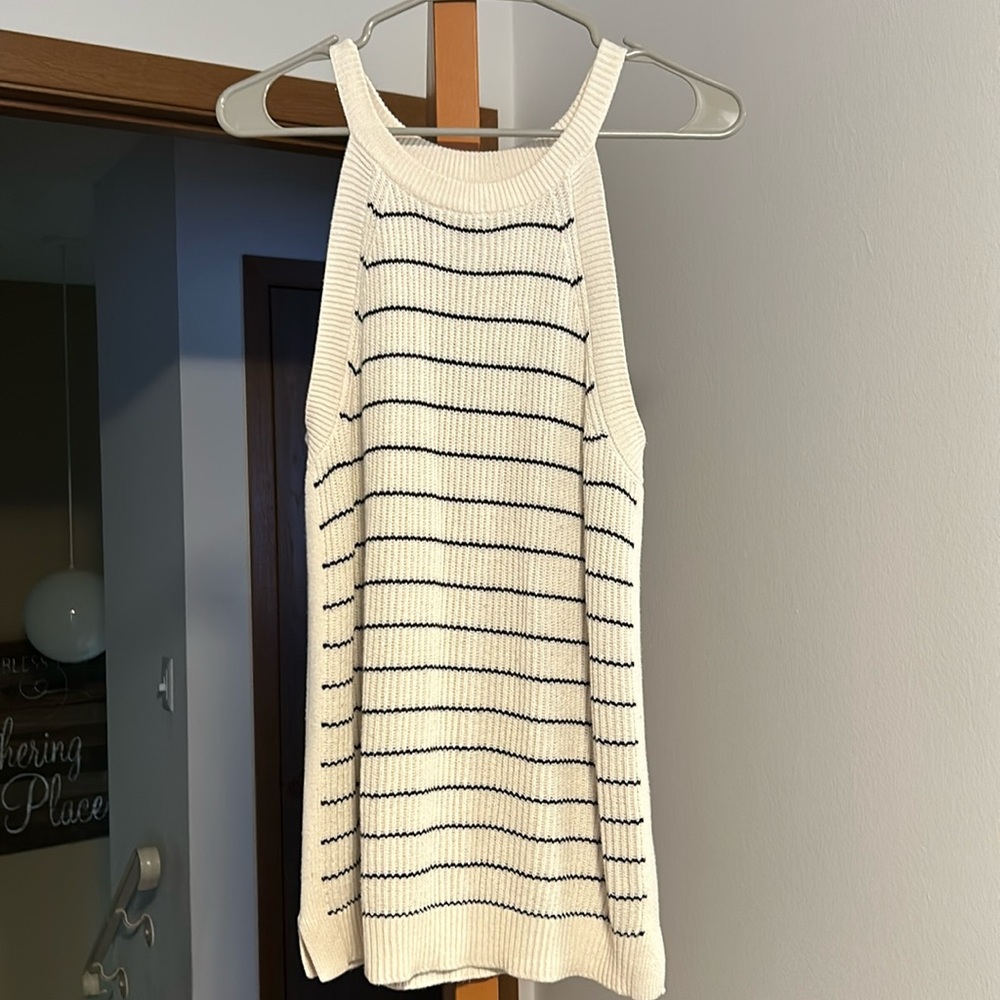 Cream and navy stripped knit tunic